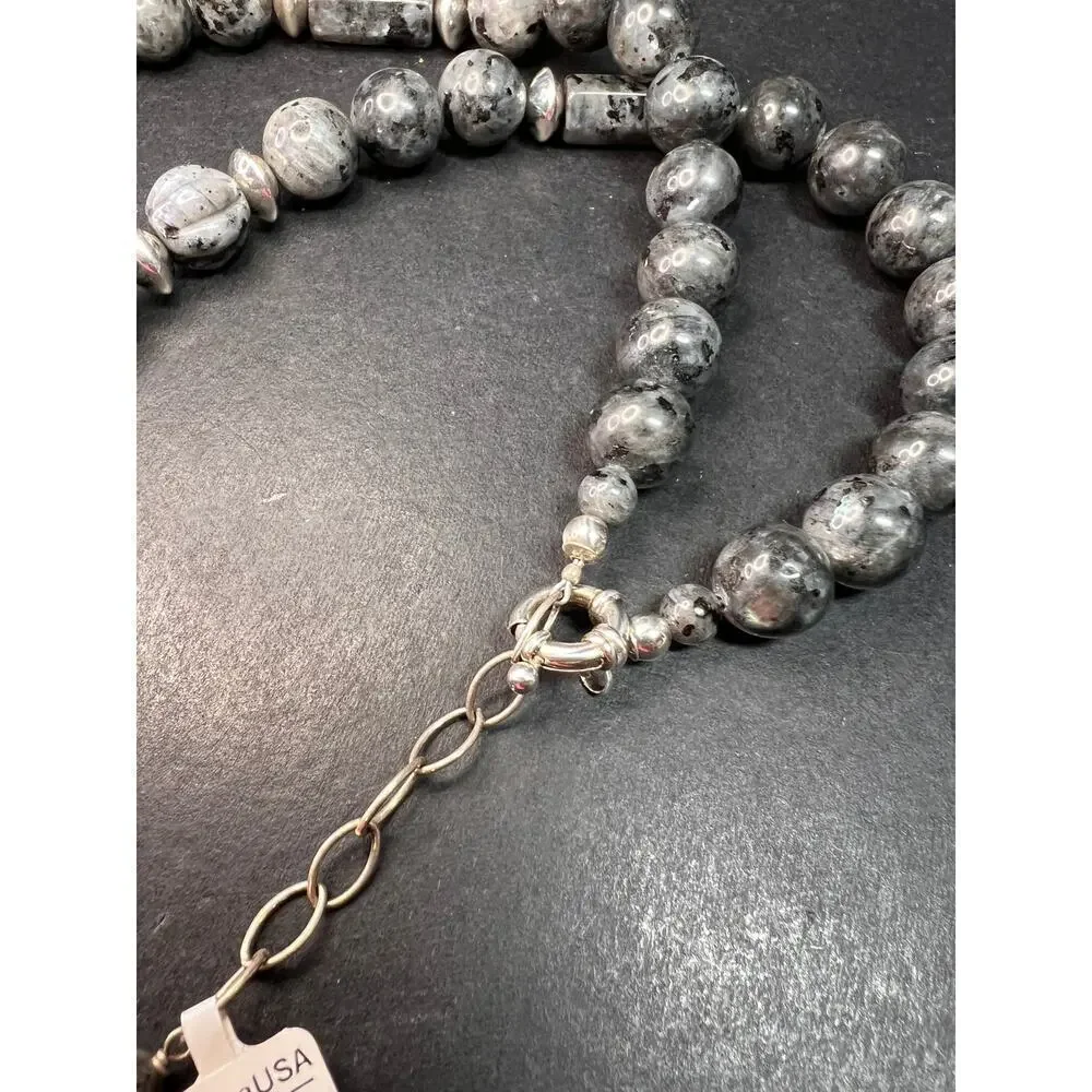 NEW Larvakite and sterling silver necklace
